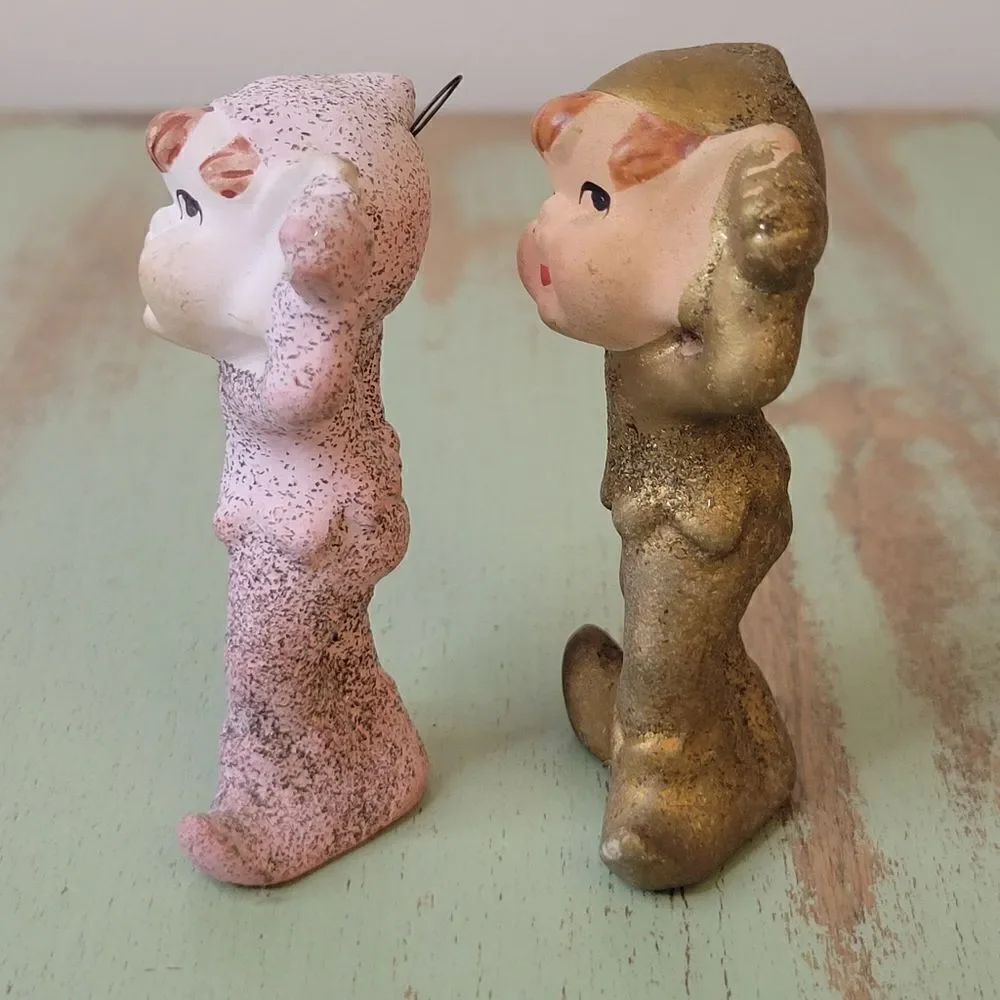 Vintage 1960's Mica Glitter Commodore Christmas Pixie Elf Pair